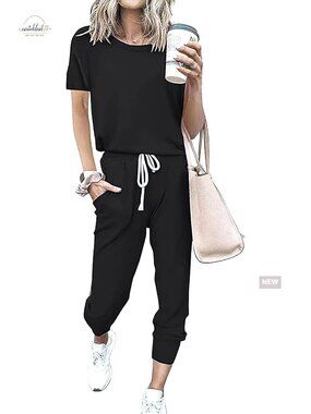 Small Polyester Blend Short Sleeve Pullover and Pants Lounge Set